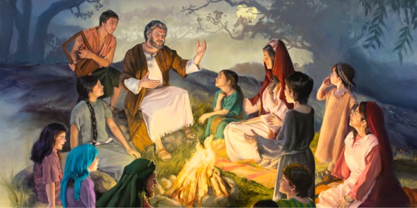 Pais israelitas ensinando seus filhos a respeitar os padrões de santidade de Deus