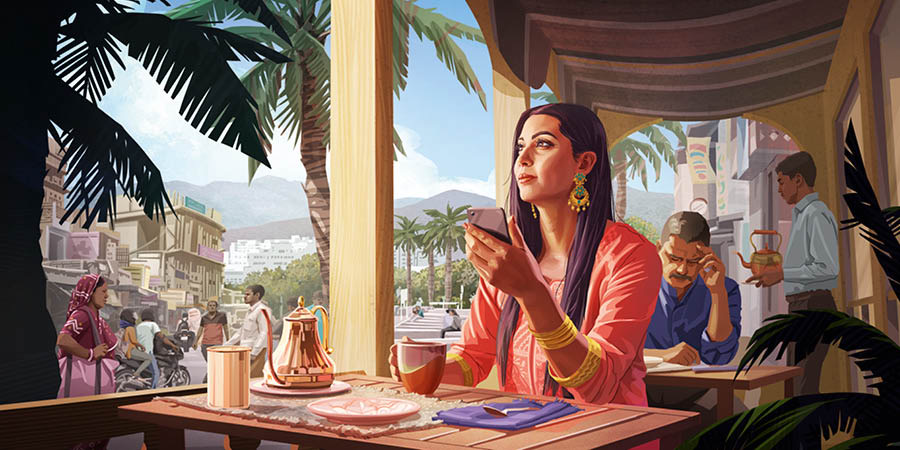 Indiamanta warmi cafeta tomarispa leesqanpi tʼukurishan.