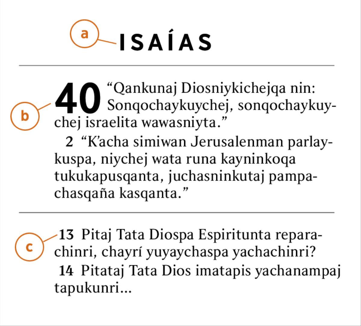 Bibliata rejsinapaj a) Bibliaj libron, b) capítulo, c) versículo