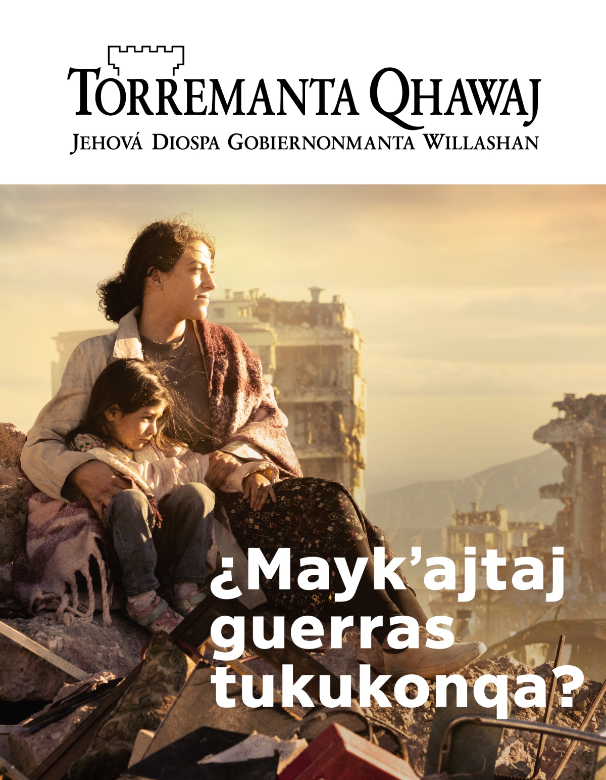 Guerraj thuñisqan llajta rikukun, chaypitaj uj señora wawitanwan chukusqa kashan, ujnin makinwantaj wawitanta abrazashan.