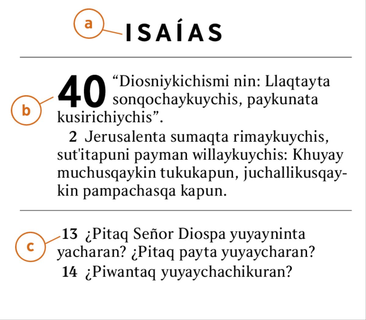 Bibliapi textota imaynata maskhanapaq a) Bibliapi juj libro, b) capítulo, c) versículo