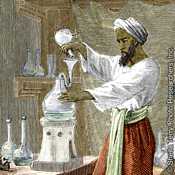 Rhazes, erudit islamic persan, medic şi alchimist, împreună cu asistentul lui