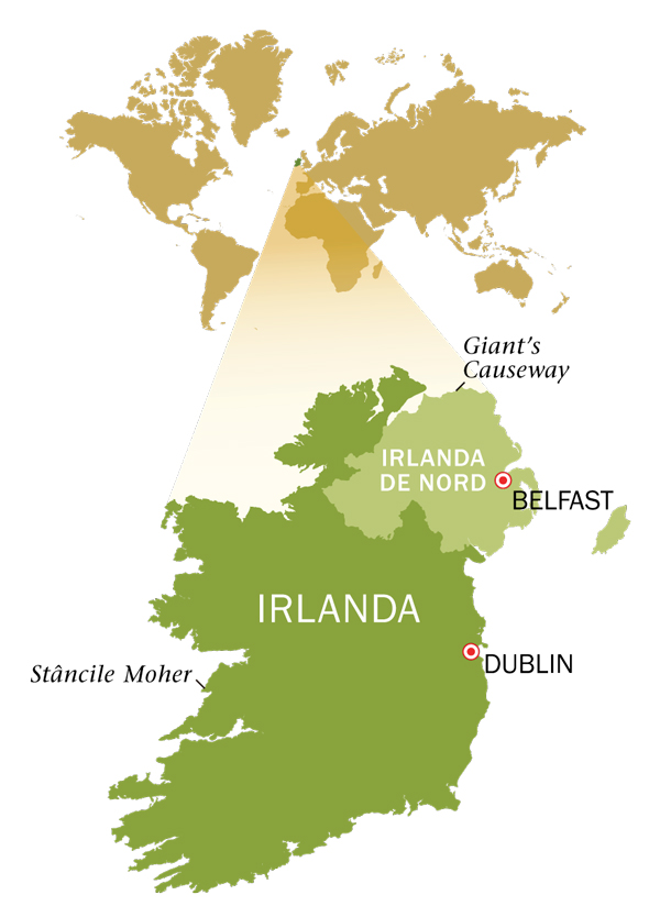 Hartă a Republicii Irlanda şi a Irlandei de Nord