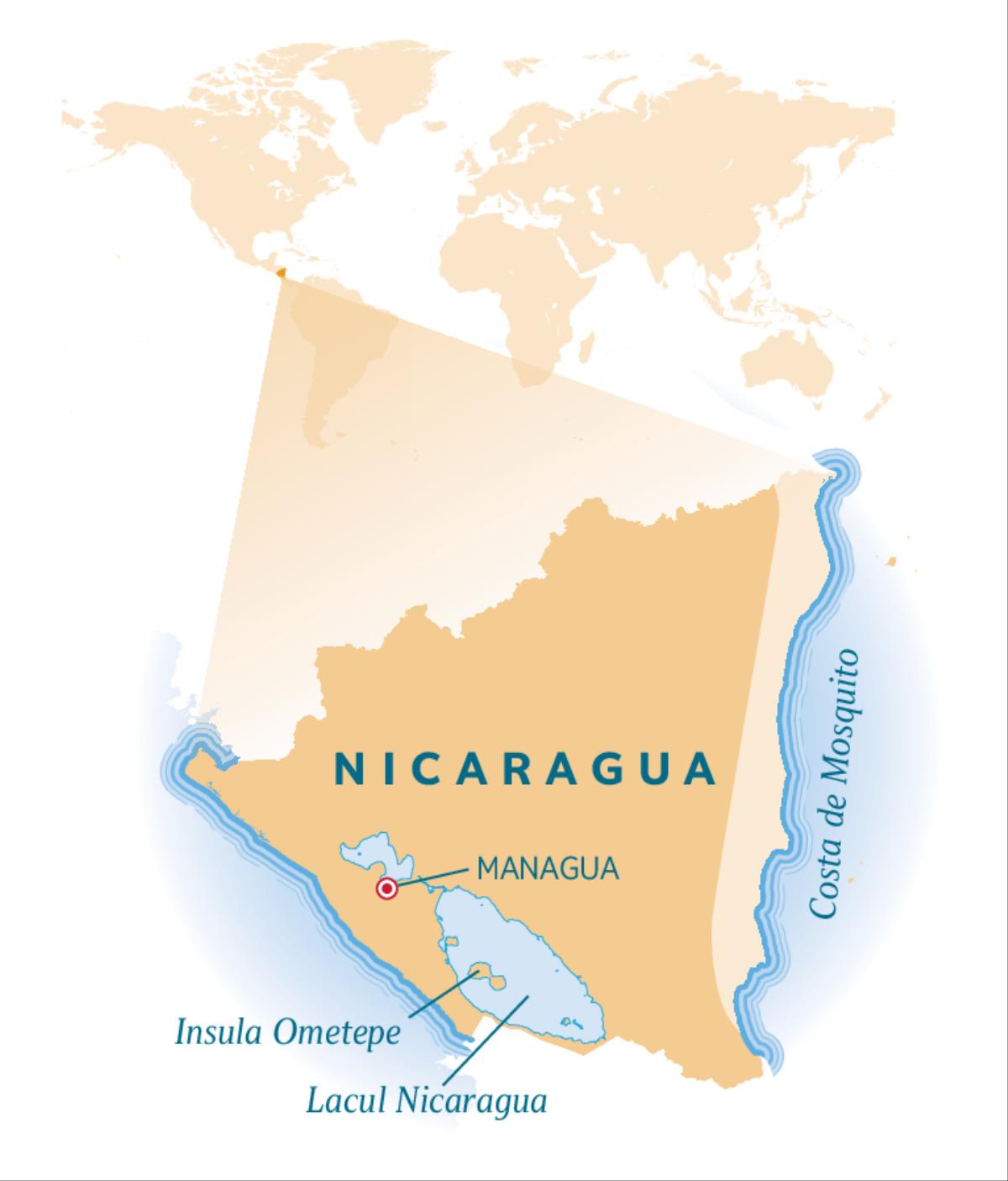 Harta lumii pe care este indicată Nicaragua