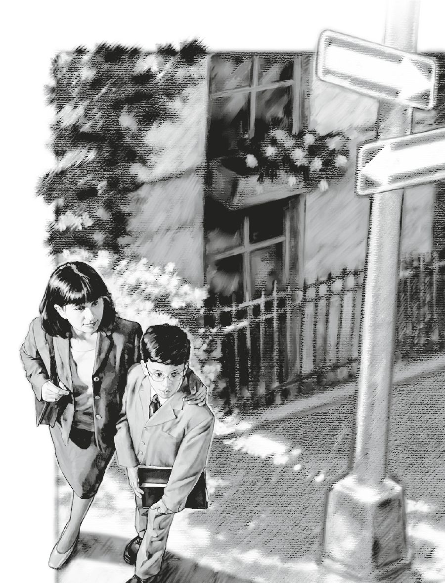 Un băiat alături de mama lui în lucrarea de predicare