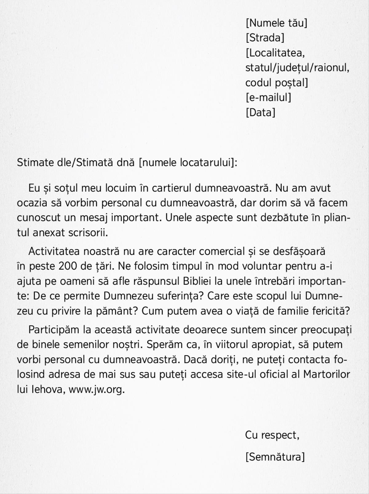 O scrisoare-model