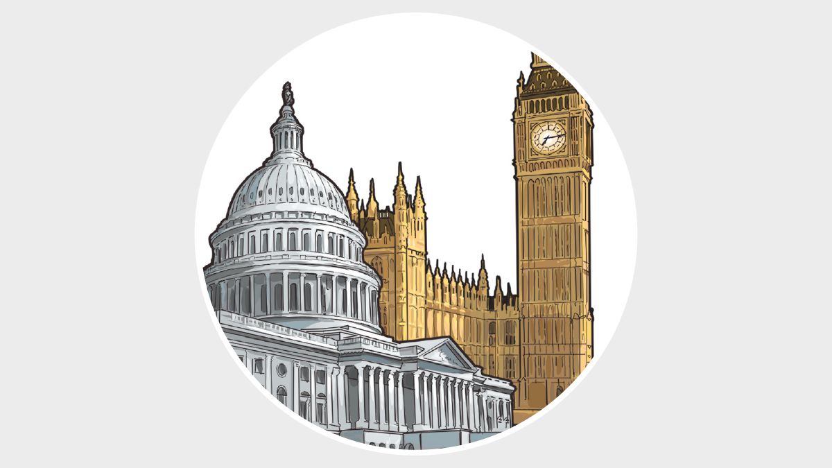 Clădiri guvernamentale reprezentând Puterea Mondială Anglo-Americană.
