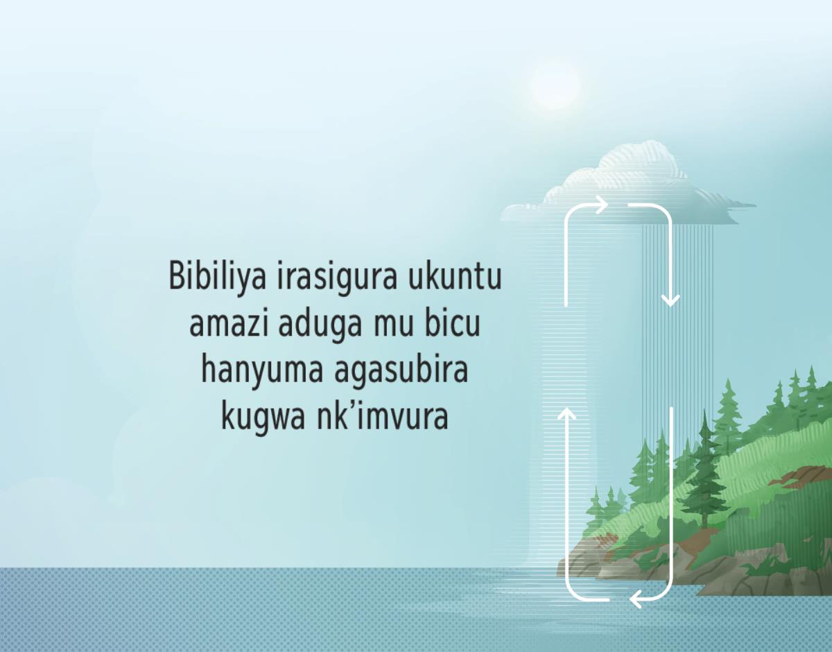 Bibiliya irasigura ukuntu amazi yo mu nzuzi no mu biyaga aduga mu bicu hanyuma agasubira kugwa nk’imvura. Utumenyetso twerekana ingene amazi azunguruka ava kw’isi akongera akagaruka.