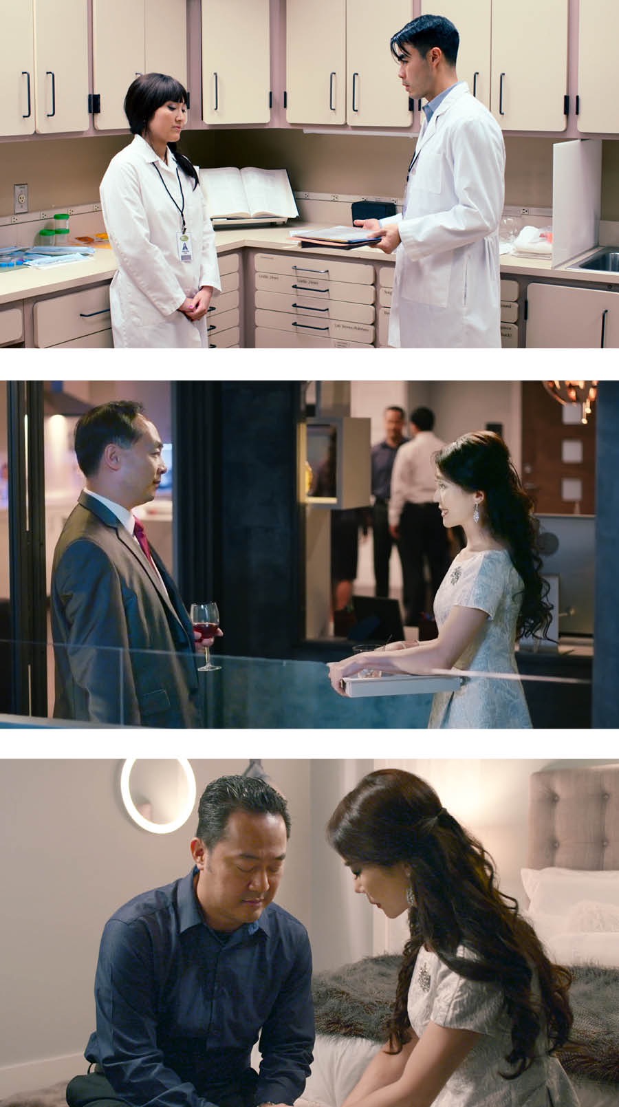 Anna ari ku kazi; Gloria ari kumwe na muyomba wiwe; Bernard na Gloria bariko barasenga