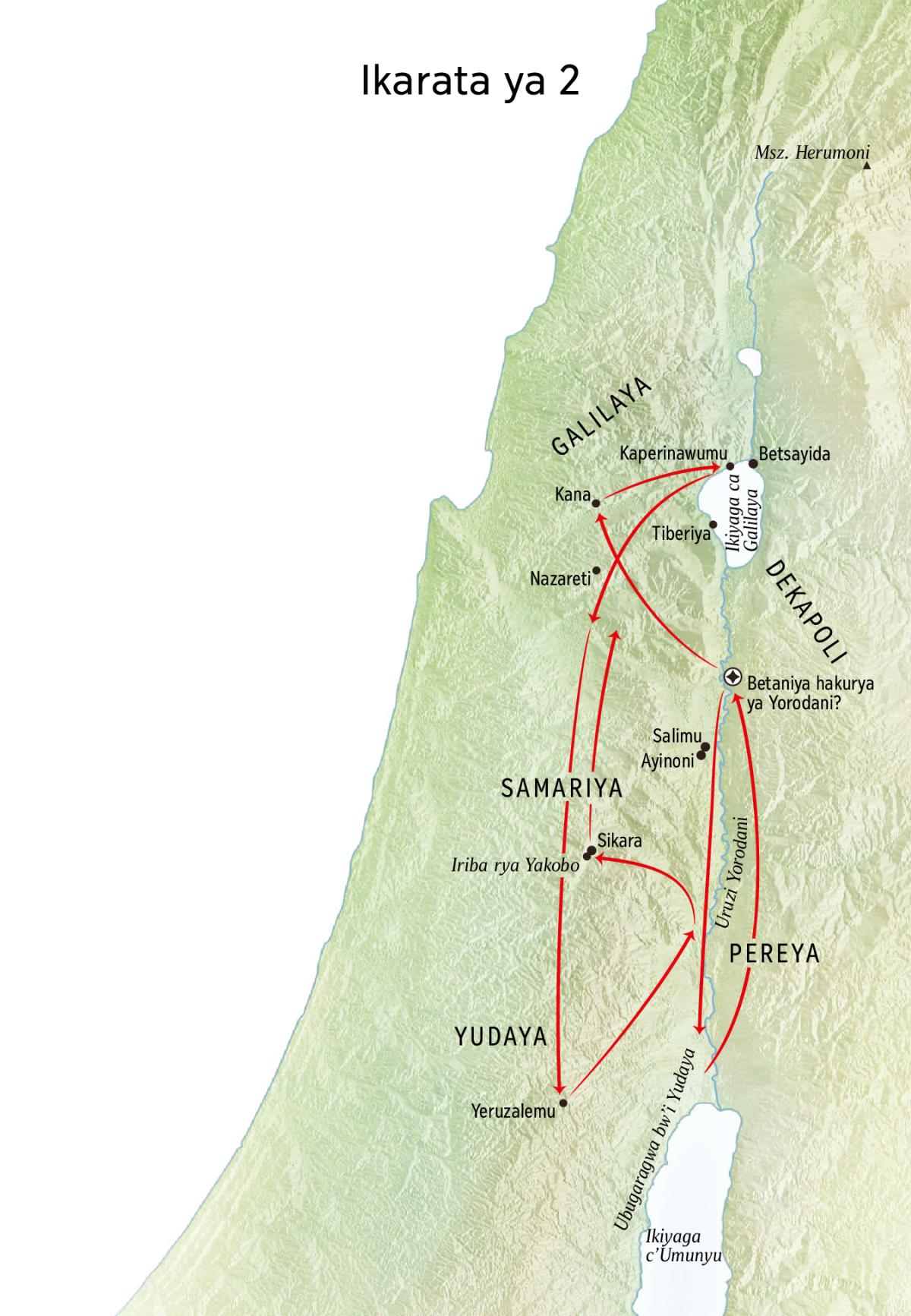 Map of locations in Jesus’ life including the Jordan River and Judea