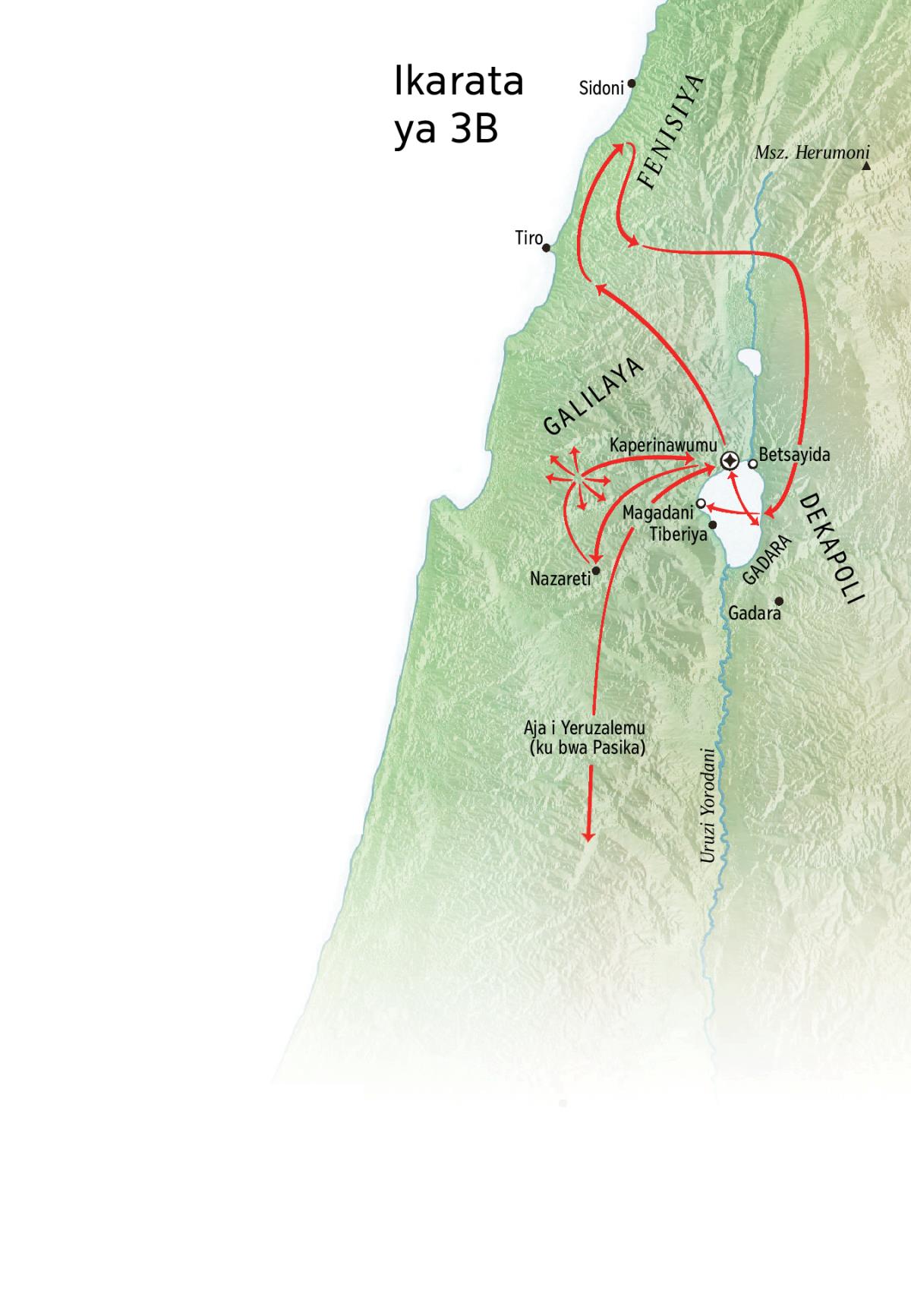 Ikarata yerekana ahantu hafitaniye isano n’igikorwa Yezu yakoreye hafi y’i Galilaya, i Fenisiya n’i Dekapoli