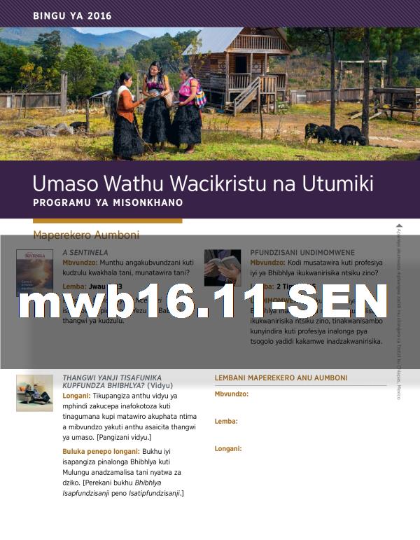 Umaso Wathu Wacikristu na Utumiki—Programu ya Misonkhano, Bingu ya 2016