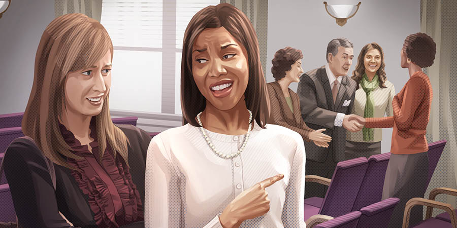 A sister speaking maliciously to another sister about someone in the congregation.