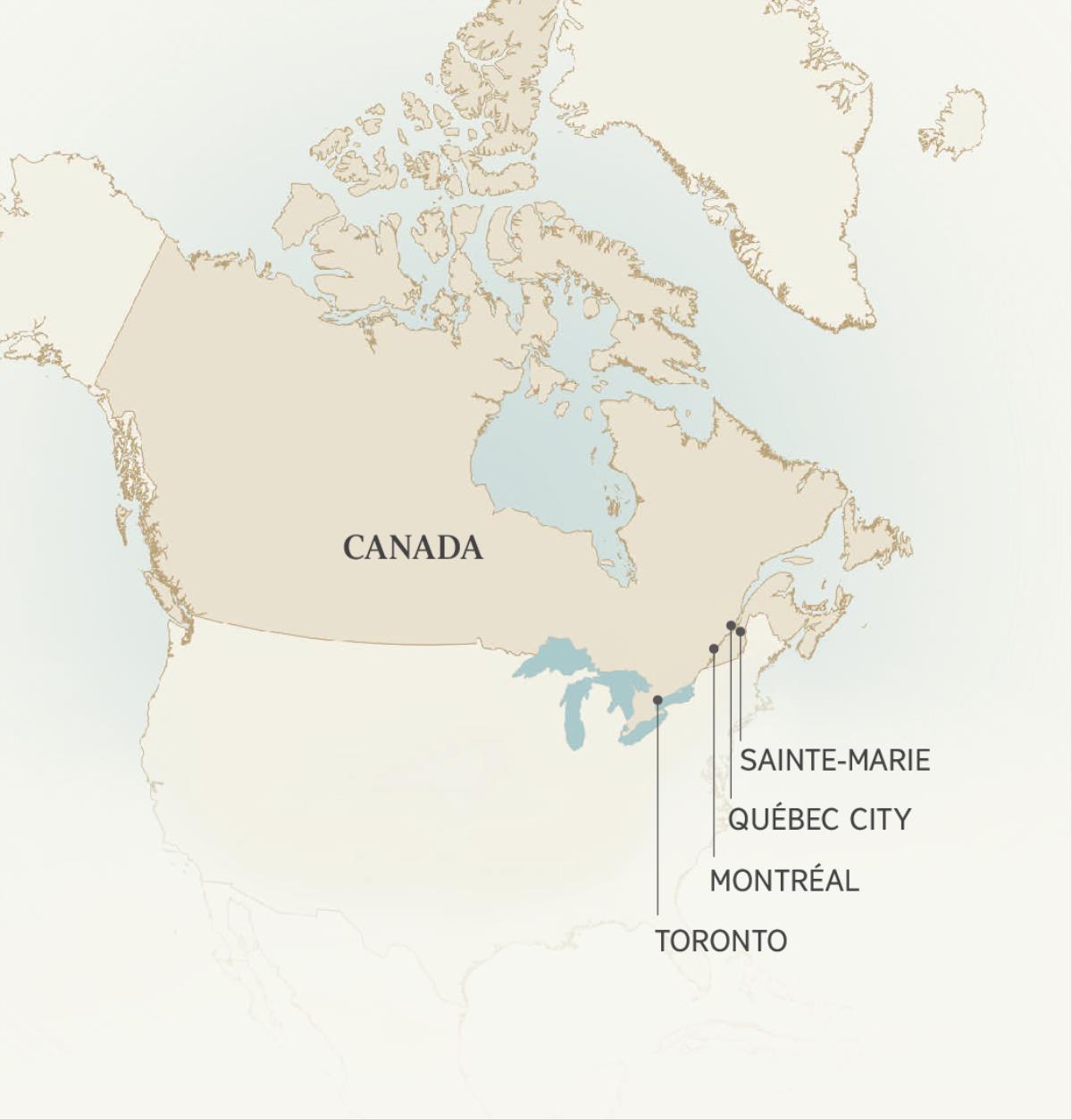 Carte so afa agbata ti Canada so Léonce Crépeault asara kua dä: Sainte-Marie, Québec City, Montréal nga na Toronto.