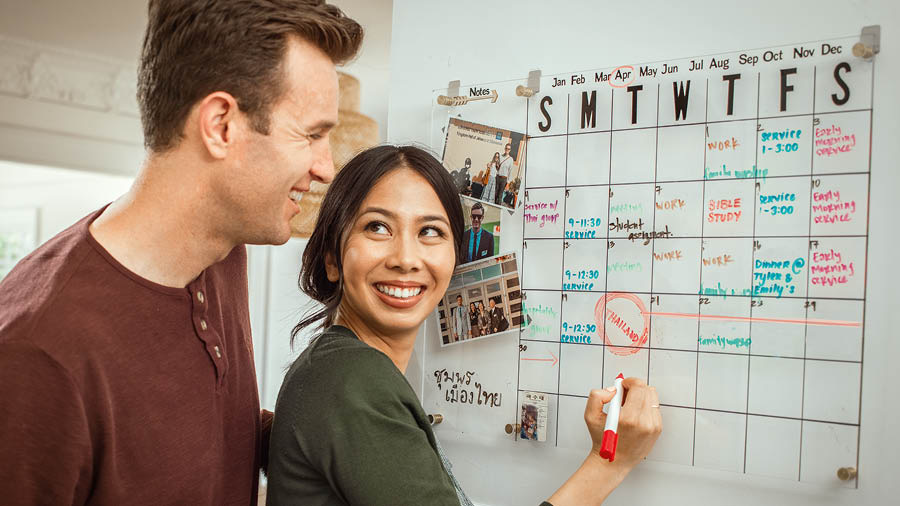Couple ni ayeke sû aye so ala leke ti sara na lege ti yingo na ndö ti calendrier so ayeke na terê ti mur.