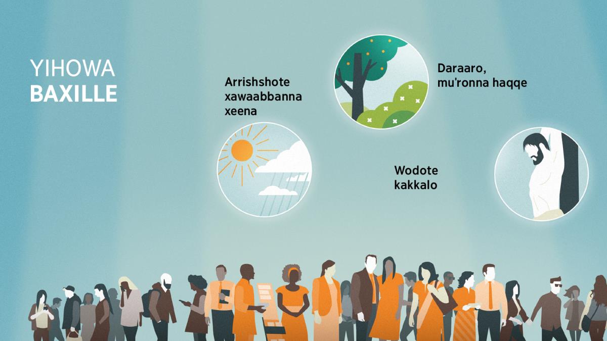 Addi addi budi noonsare ajanna akkala manna. Misilla: Yihowa baxille leellishino doogga. 1. Arrishshote xawaabbanna xeena. 2. Daraaro, muˈronna haqqe. 3. Wodote kakkalonni afiˈnanni horo.