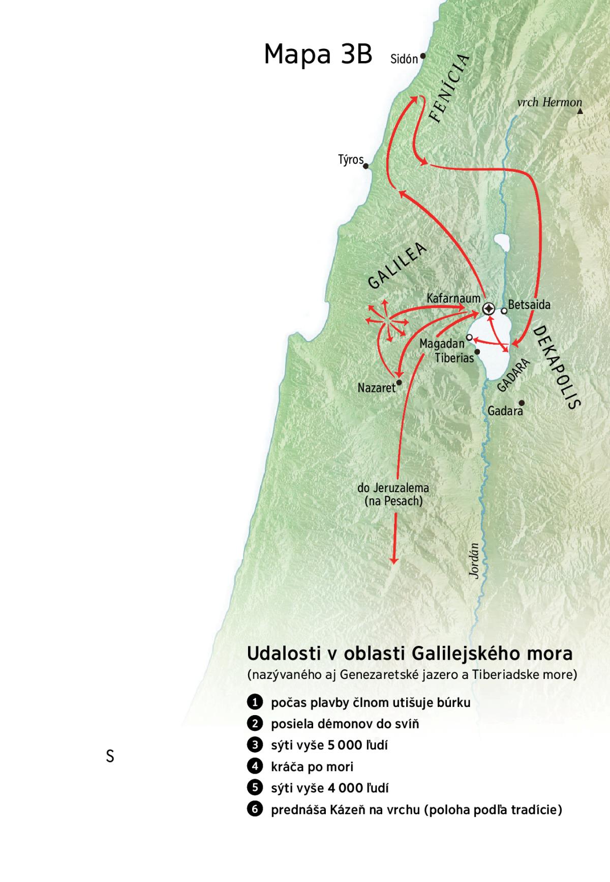 Mapa z obdobia Ježišovej služby v okolí Galiley, Fenície a Dekapolisu