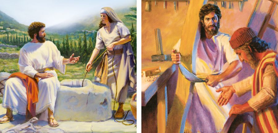 Jezus se pri vodnjaku pogovarja s Samarijanko; Jezus dela kot tesar.
