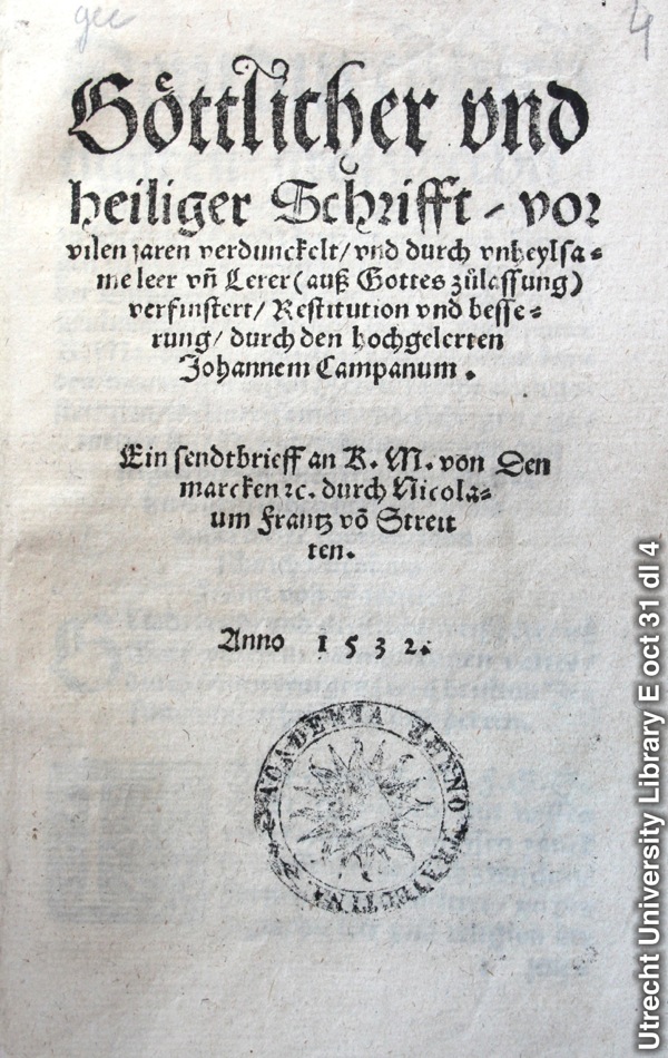 Knjiga Restitution iz leta 1532, ki jo je napisal Johannes Campanus.