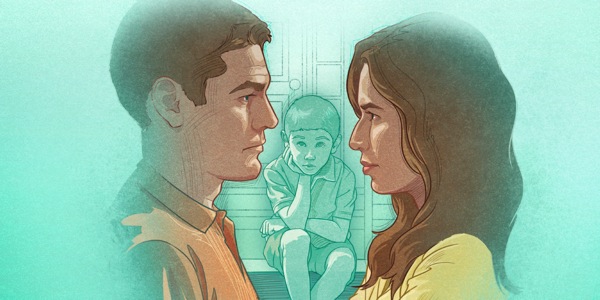 Piktura që tregojnë momente të jetës së lumtur familjare: Mamaja me vajzën, një çift, prindërit me djalin