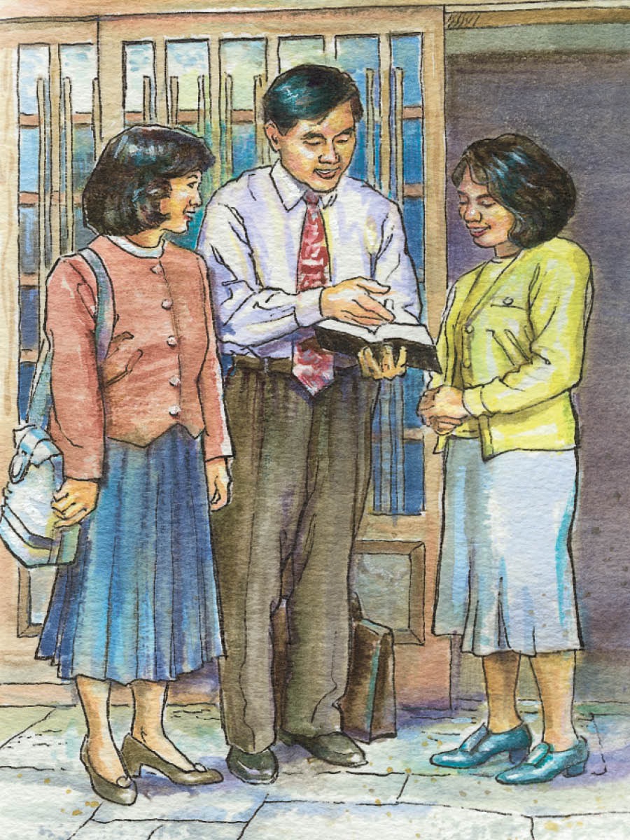 Dëshmitarët e Jehovait duke i predikuar një gruaje