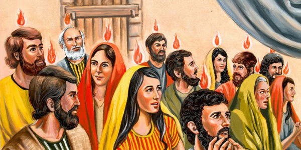 Mbi kokën e dishepujve shfaqen gjuhë në formë zjarri