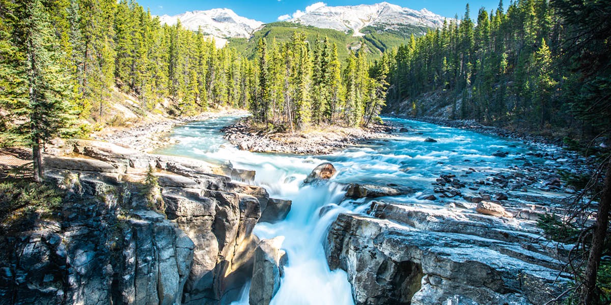 Umfula ugeletela ku-waterfall. Lomfula utungeletwe tintsaba letinesitfwatfwa kanye nelihlatsi.