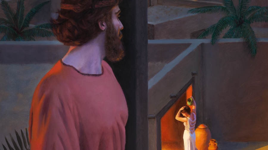 Morena Davida o marulelong a ntlo hae moo a shebileng Bathe-sheba ha a ntse a hlapa.