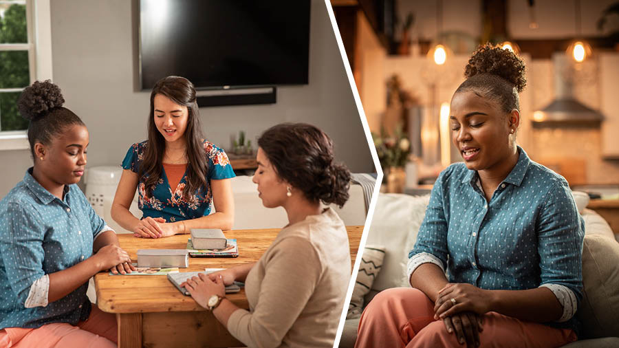 Setšoantšo: 1. Morali’abo rona oa rapela pele thuto e qala. 2. Hamorao seithuti se rapela moo se leng seng.