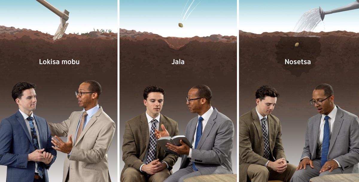 Likarolo tse bapisang moholo ea fanang ka keletso le molemi ea jalang peo mobung o thata. 1. Lokisa mobu: Molemi o phethola mobu; moholo o bua ka mosa le mor’abo rona. 2. Jala: Molemi o kenya peo mobung; moholo o behelana mabaka le mor’abo rona a sebelisa Bibele. 3. Nosetsa: Molemi o nosetsa peo e jetsoeng; moholo o rapela le mor’abo rona.