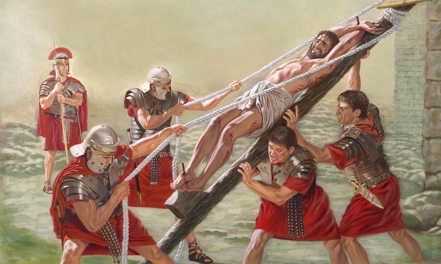 Soldater ställer upp Jesus tortyrpåle