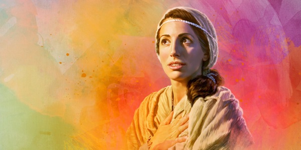 Mary, looking up, wide-eyed
