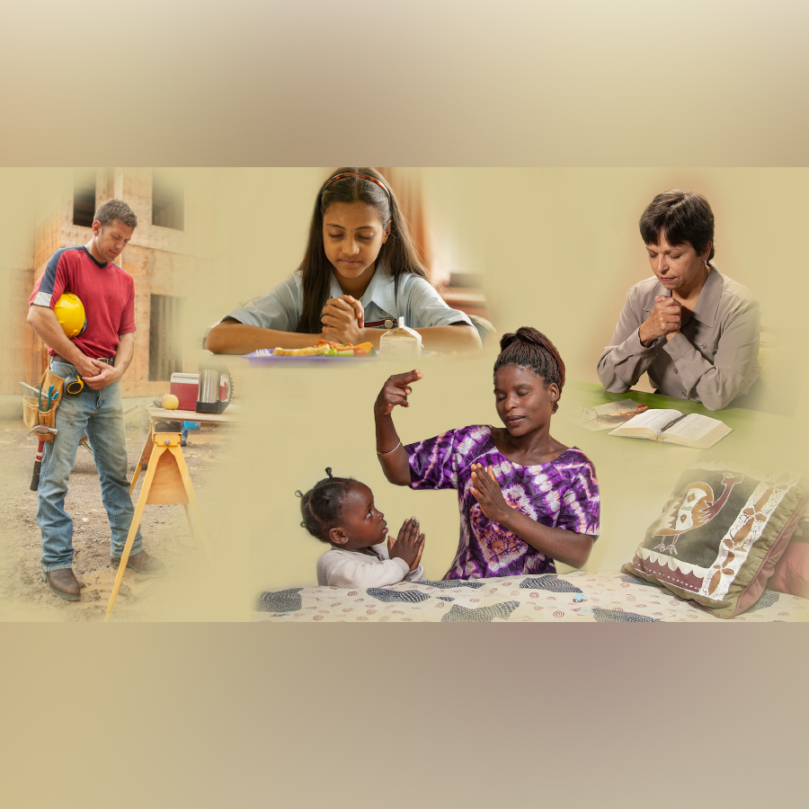 Människor som ber i olika situationer