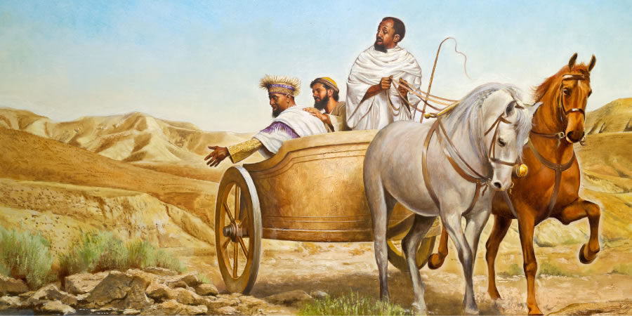 Philip and the Ethiopian court official talking about baptism