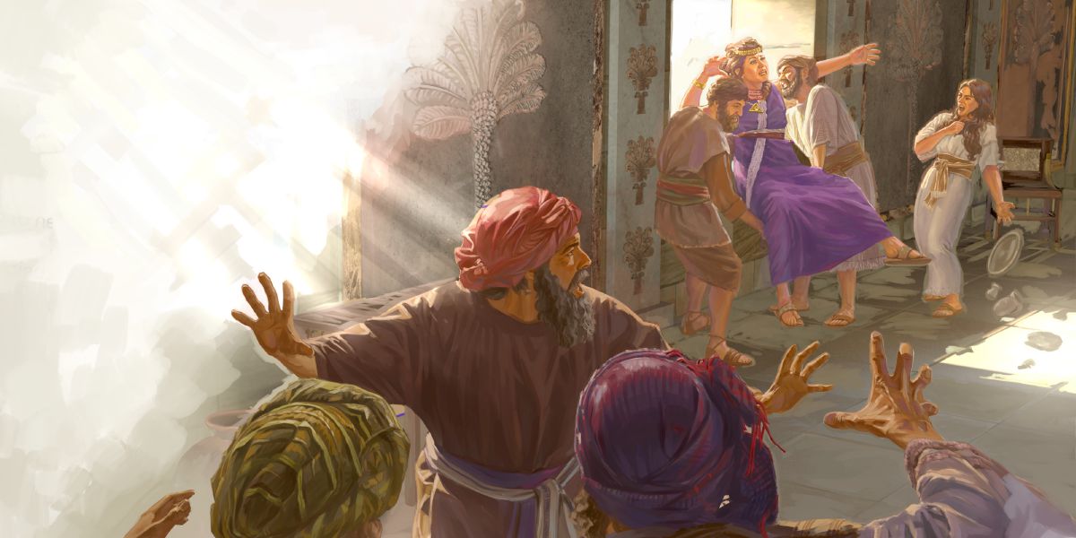 யேசபேலின் ஆட்கள் அவளை ஜன்னல் வழியாகக் கீழே தள்ளுகிறார்கள்