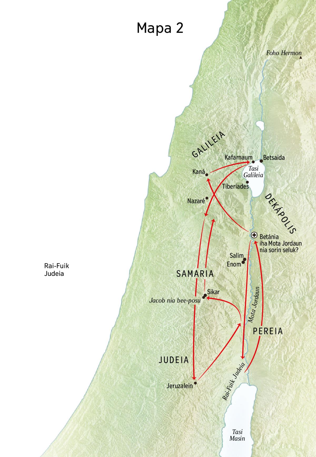Map of locations in Jesus’ life including the Jordan River and Judea