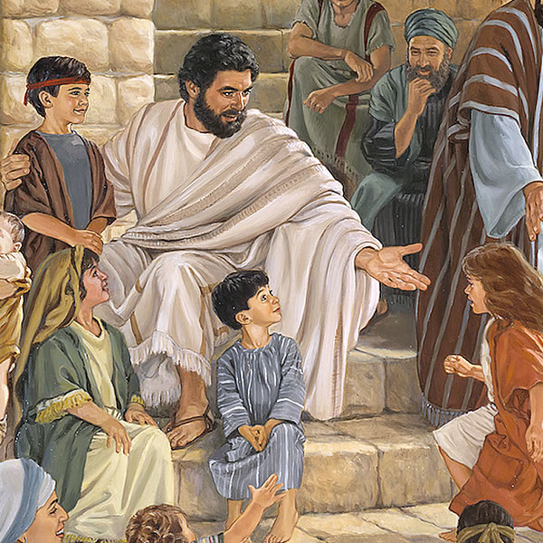Jesus showing kindness to girls and boys