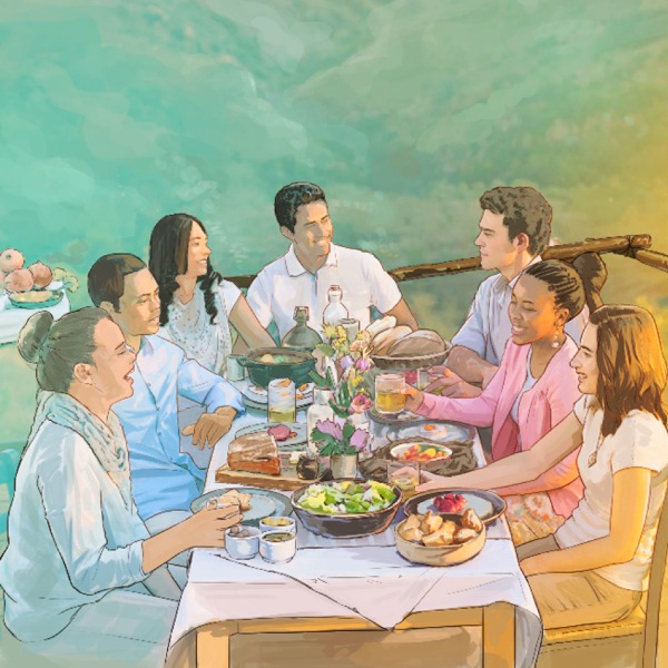 ผู้คนมีความสุขกับการกินอาหารที่หลากหลาย