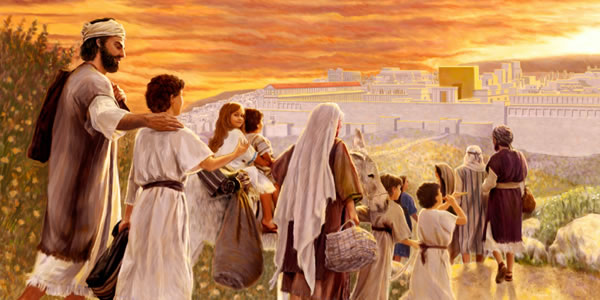 ዮሴፍን ማርያምን ምስ ስድራ ቤቶም ኣብታ ኣብ የሩሳሌም ዝነበረት ቤተ መቕደስ ኬምልኹ ኪኸዱ ኸለዉ
