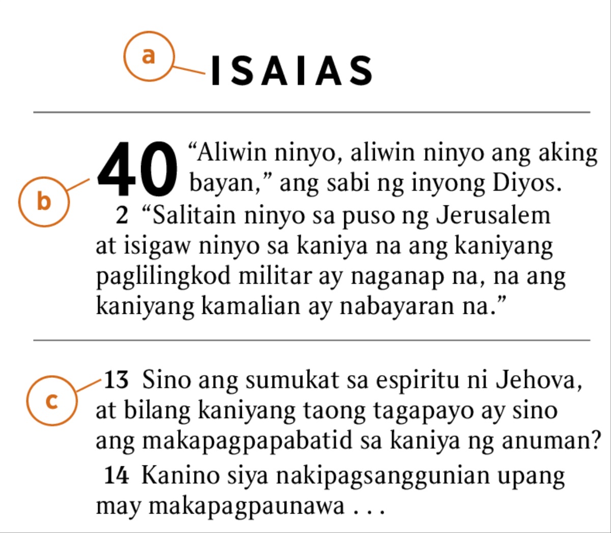 Isang teksto sa Bibliya na nagpapakita kung paano matutukoy ang a) aklat ng Bibliya, b) kabanata, at c) ang talata