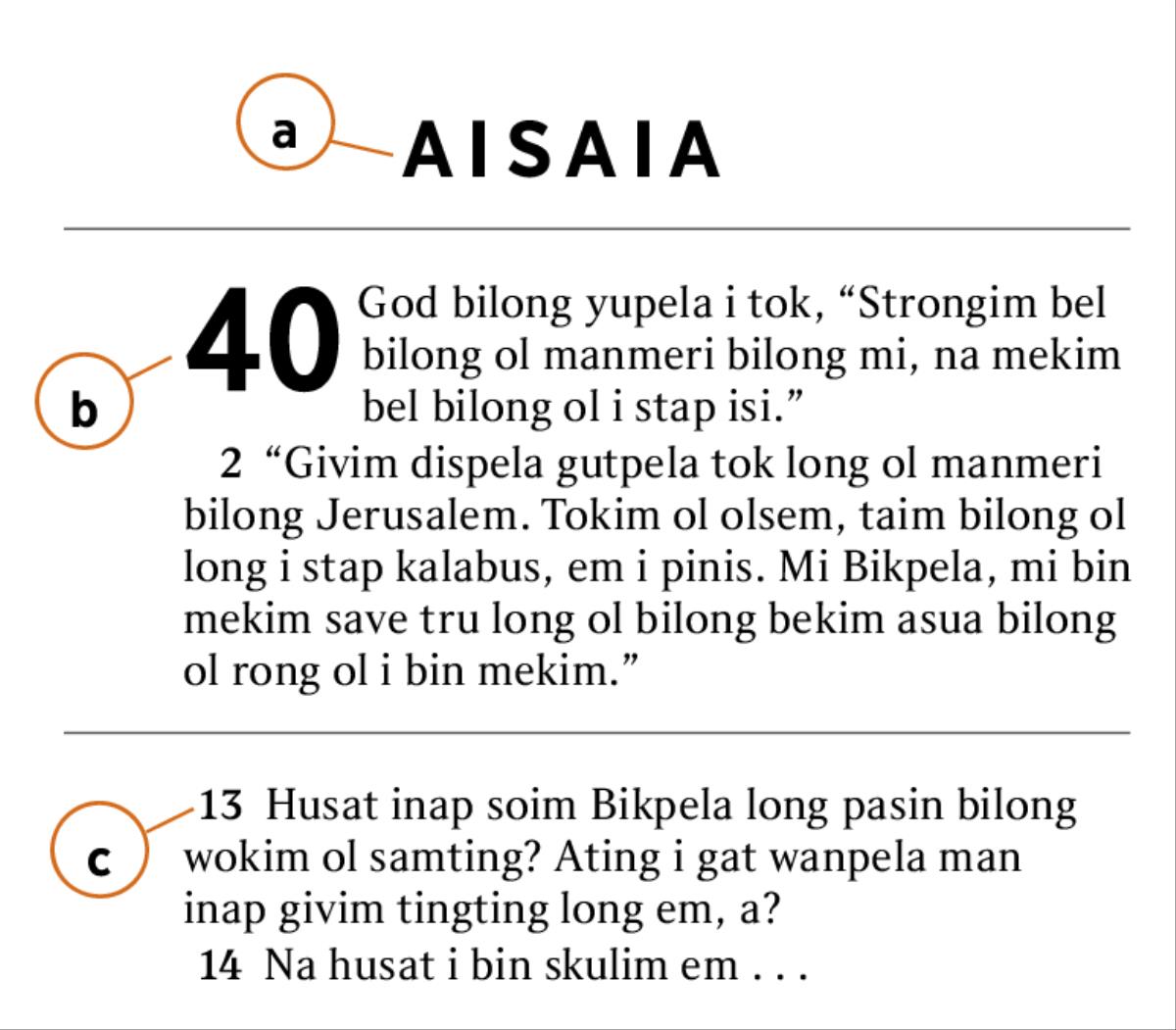 Hap bilong Baibel bilong helpim man long painim a) buk bilong Baibel, b) sapta, na c) ves