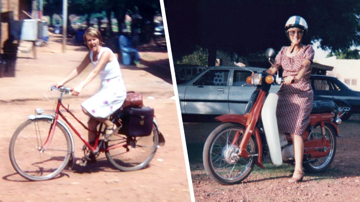 Resimler: 1. Josette sahada bisiklet sürüyor. 2. Hizmette motorun üstünde.