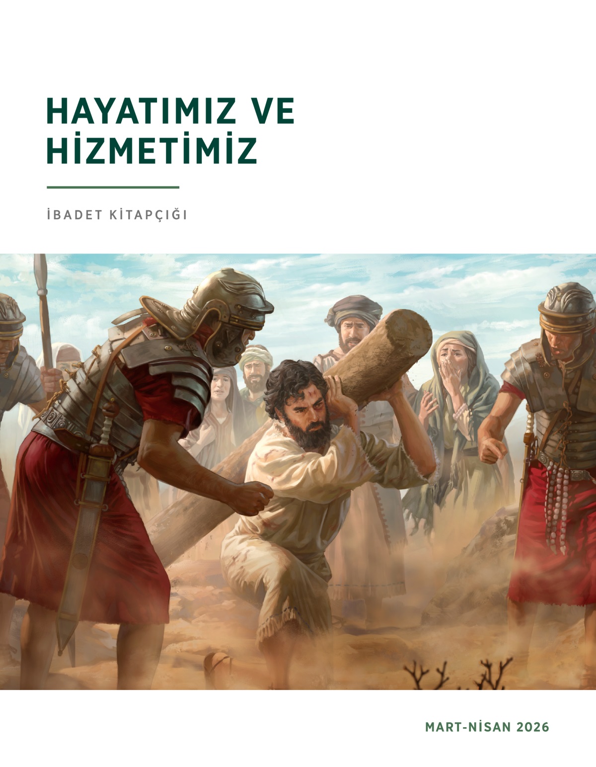 İsa işkence direğini taşımakta zorlanıyor, bir yandan da Romalı askerler ona bağırıyor. Bir grup Yahudi olanları üzüntü içinde izliyor.