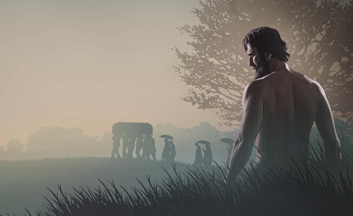  ก. รูป​ภาพ 1. อาดัม​หลัง​จาก​ไม่​เชื่อ​ฟัง​พระเจ้า 2. ขบวน​แห่​ศพ