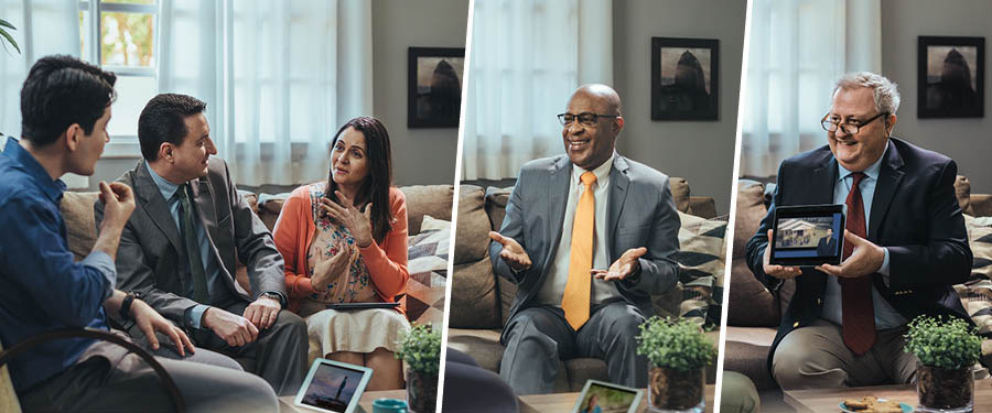 รูป: พี่​น้อง​ชาย​คน​นั้น​พา​พี่​น้อง​หลาย​คน​สลับ​กัน​ไป​ศึกษา​กับ​นัก​ศึกษา 1. ภรรยา​ของ​เขา 2. พี่​น้อง​ชาย​อีก​คน​เล่า​ความ​คิด​ของ​เขา​ให้​นัก​ศึกษา​ฟัง 3. พี่​น้อง​สูง​อายุ​อีก​คน​เปิด​วีดีโอ​ให้​นัก​ศึกษา​ดู