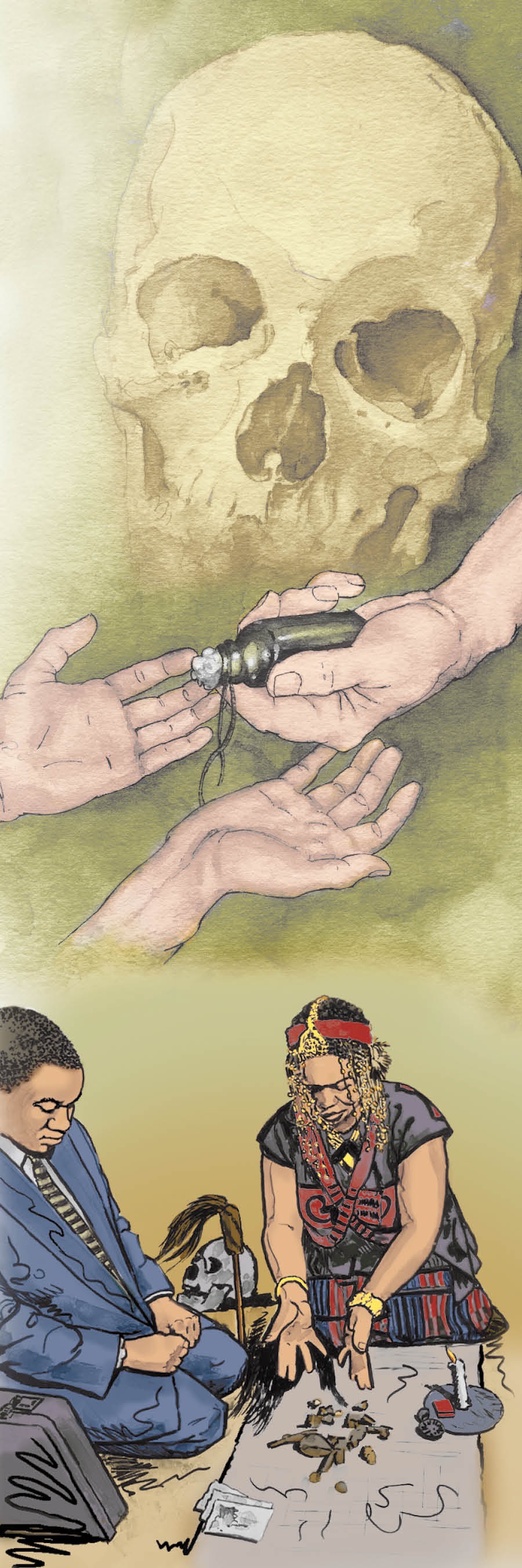 Akahangara k’omuntu, omubazi ogwine akakwate n’oburogo, hamu n’abantu abarukuragura