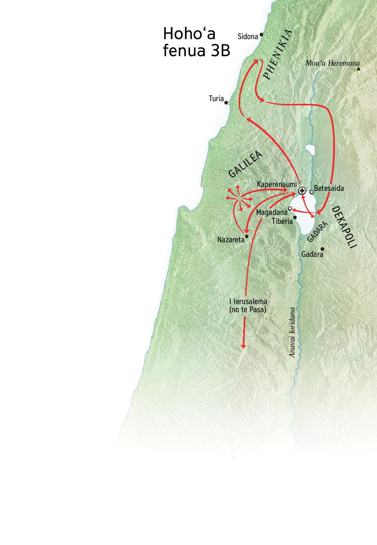 Te mau vahi i nia i te hohoˈa fenua o te taviniraa a Iesu ati aˈe ia Galilea, Phenikia e Dekapoli