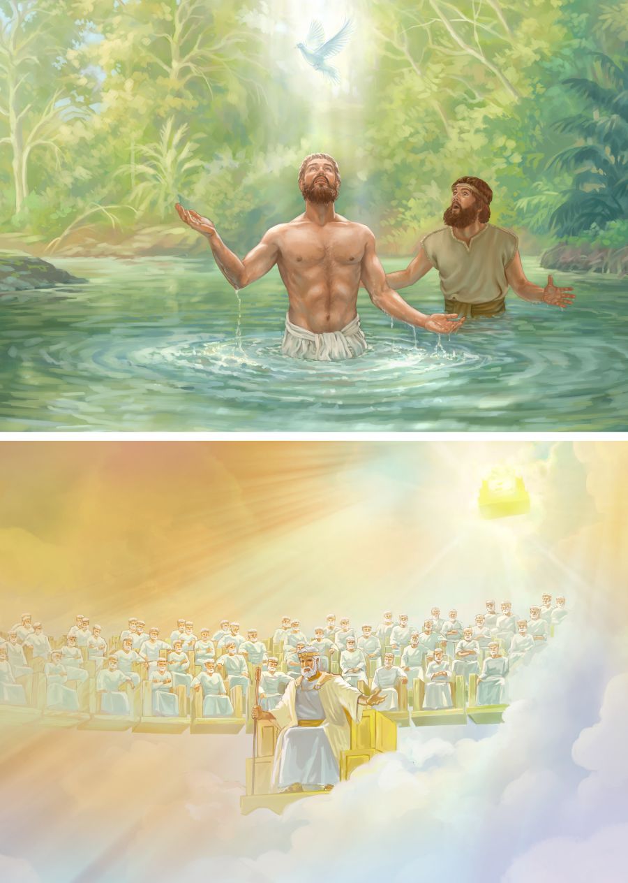 I te bapetizoraahia Iesu, ua ite Iesu e Ioane Bapetizo i te varua mo‘a i te pouraa mai mai te uupa ra te huru e faaroo atura i te reo o Iehova. Iesu i nia i to ’na terono i te ra‘i