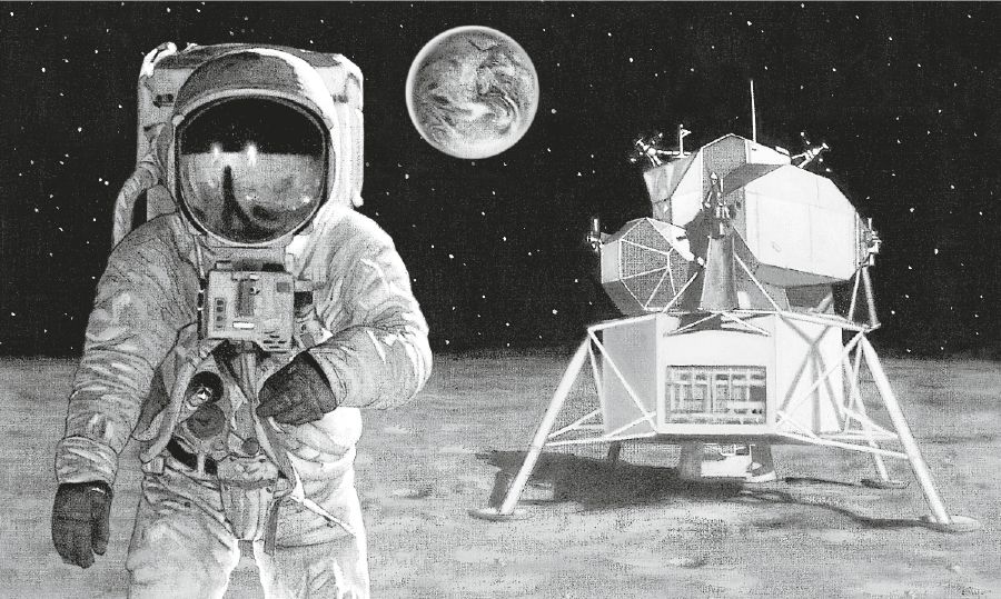 Космонавт, який на Місяці, спілкується з людьми на Землі