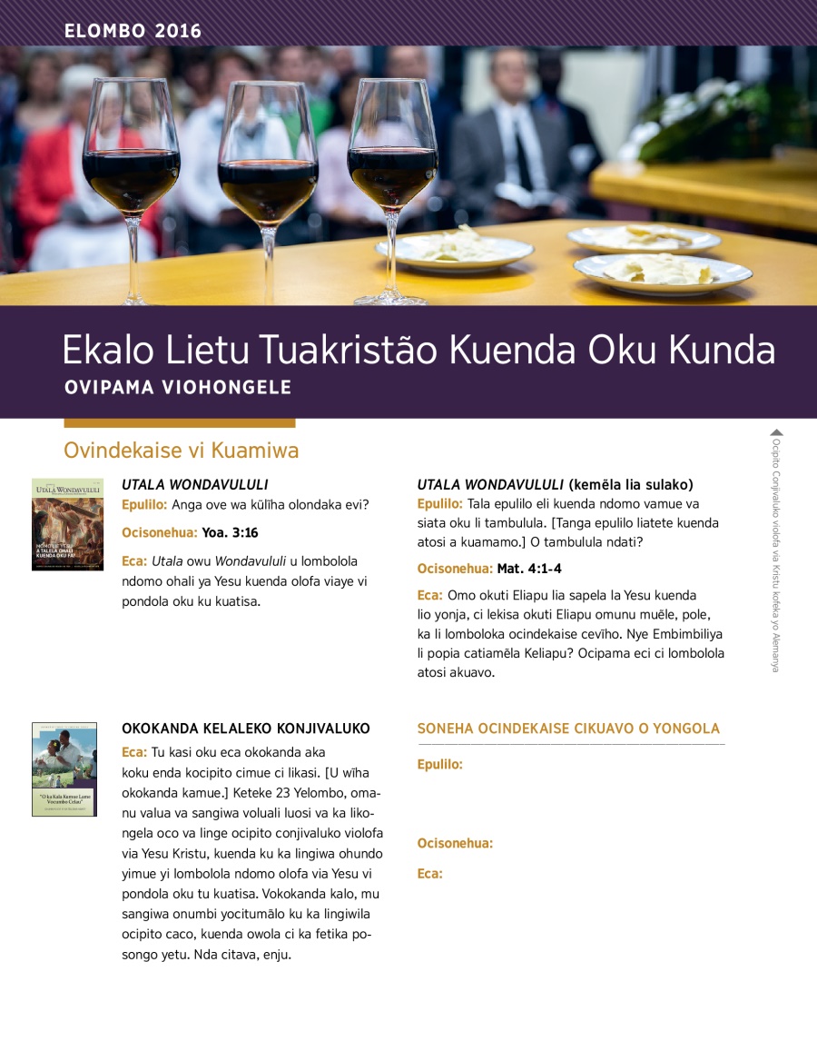 Ekalo Lietu Tuakristão Kuenda Oku Kunda—Ovipama Viohongele Yelombo wo 2016